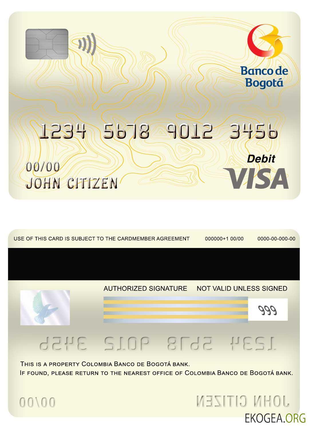 Carte de débit visa bancaire Colombie Banco de Bogotá